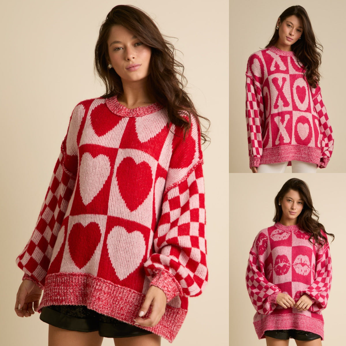 Valentine's Day Contrast Color Loose knitted Sweater